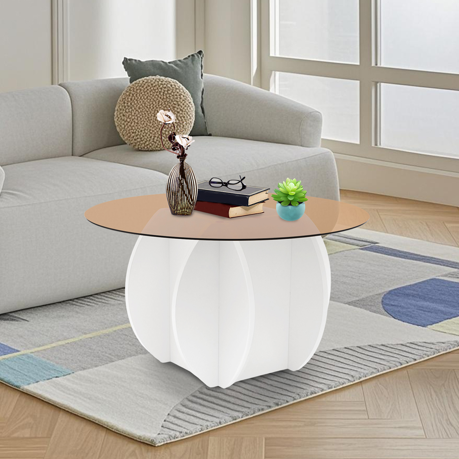 Modern Round Coffee Table 27.6 - Book Weight Glass recension och pris